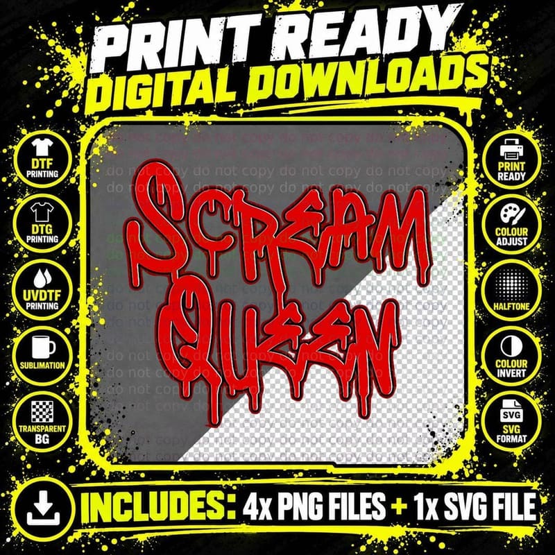 Scream Queen Horror Screen Queen Horror Film Lover for Png SVG Digital Bundle