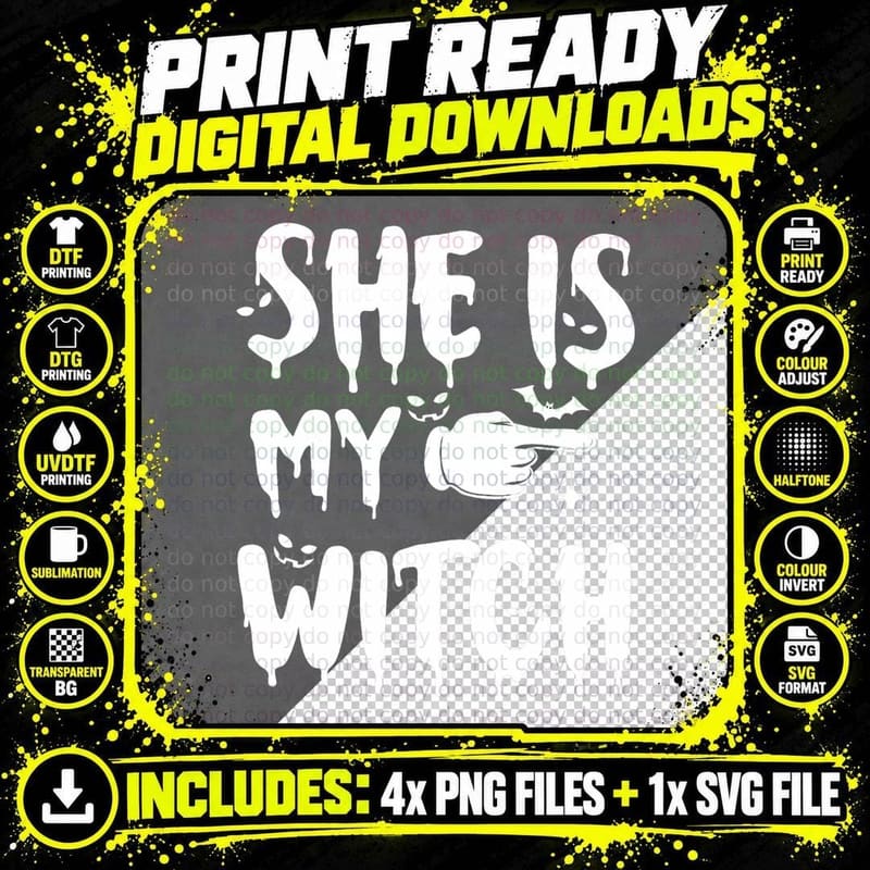 She Is My Witch, Yes I Am Matching Couples Halloween Png SVG Digital Bundle