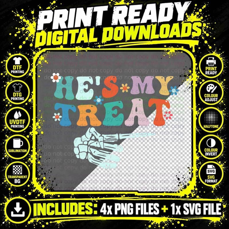 She's My Trick He's My Treat Retro Halloween Couple Png SVG Digital Bundle