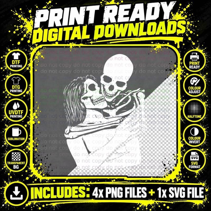 Skeleton Couple Lazy Halloween Costume Goth Skull Gothic Png SVG Digital Bundle