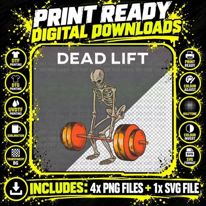 Skeleton Deadlift Powerlifting Weightlifting Gym Lovers Png SVG Digital Bundle
