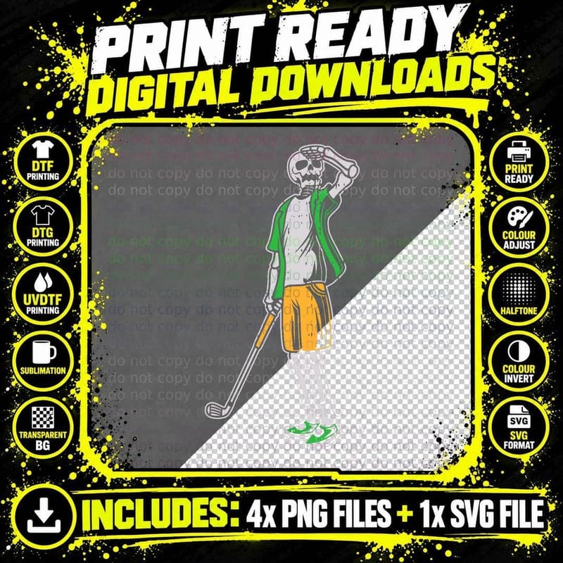 Skeleton Golf Halloween Costume Funny Skull Golfing Png SVG Digital Bundle
