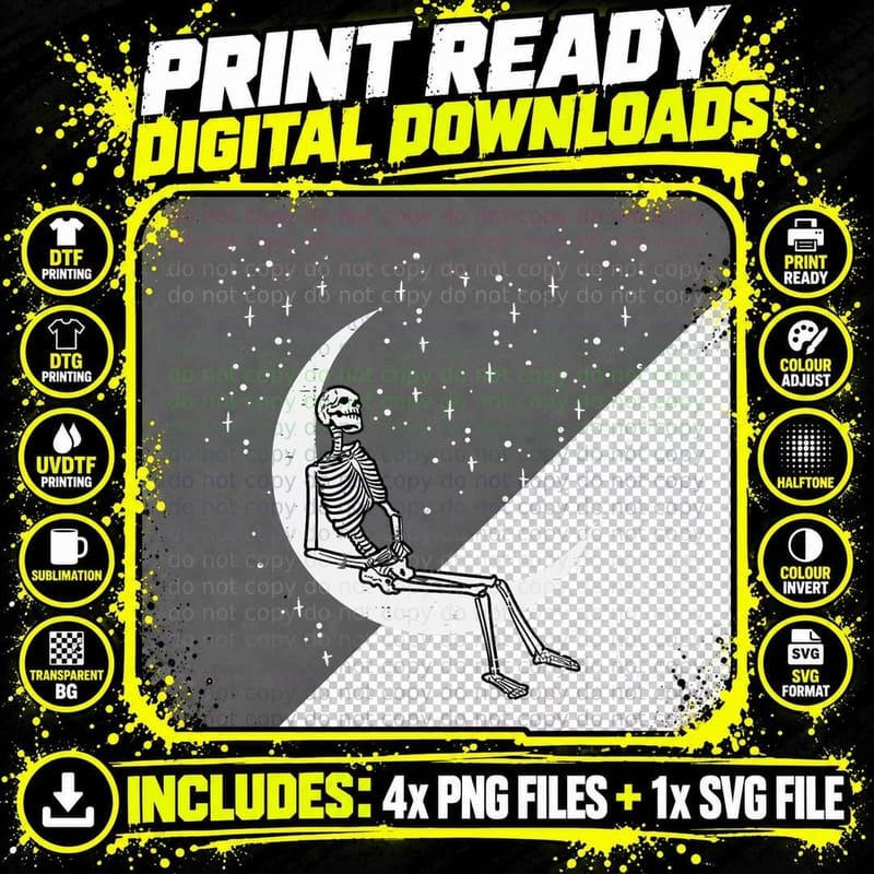 Skeleton Moon Goth Halloween Costume Women Girls Kids Png SVG Digital Bundle