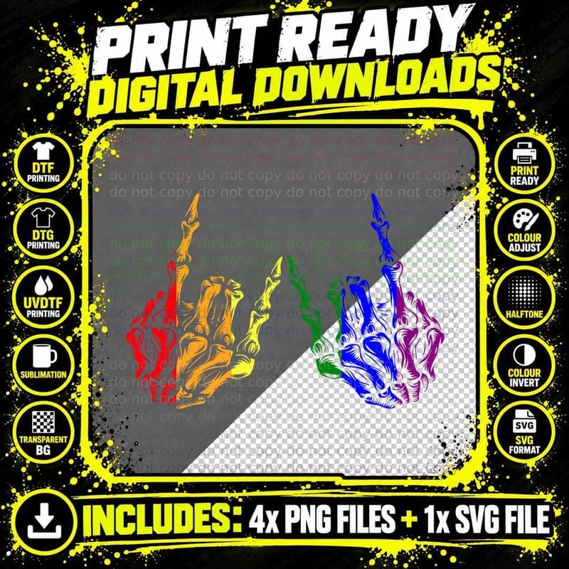Skeleton Rock Hand LGBT-Q Cool Rainbow Flag Gay Pride Png SVG Digital Bundle