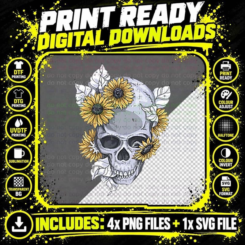 Skull Floral Pocket Halloween Costume Skeleton Flower Png SVG Digital Bundle