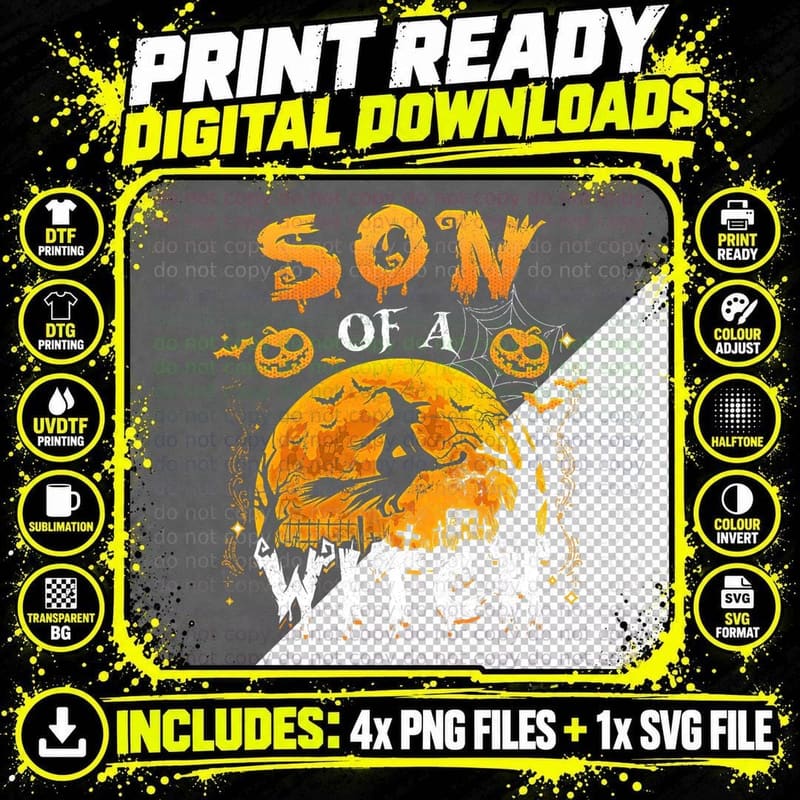 Son of a Witch Family Matching Halloween Pumpkin T-Shirt Png SVG Digital Bundle