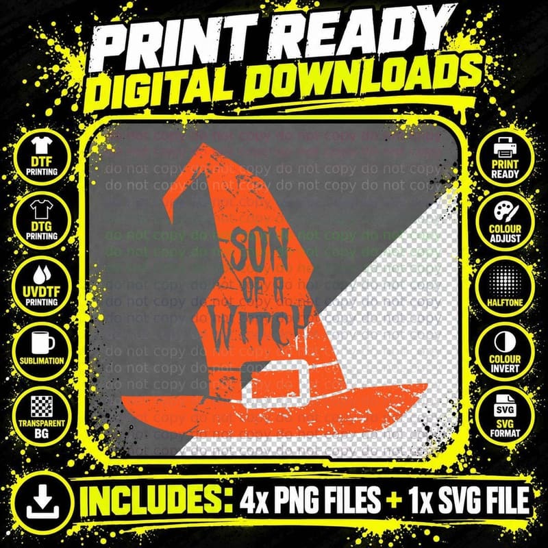 Son of a Witch Hat Pun Quote Costume Easy Halloween Png SVG Digital Bundle