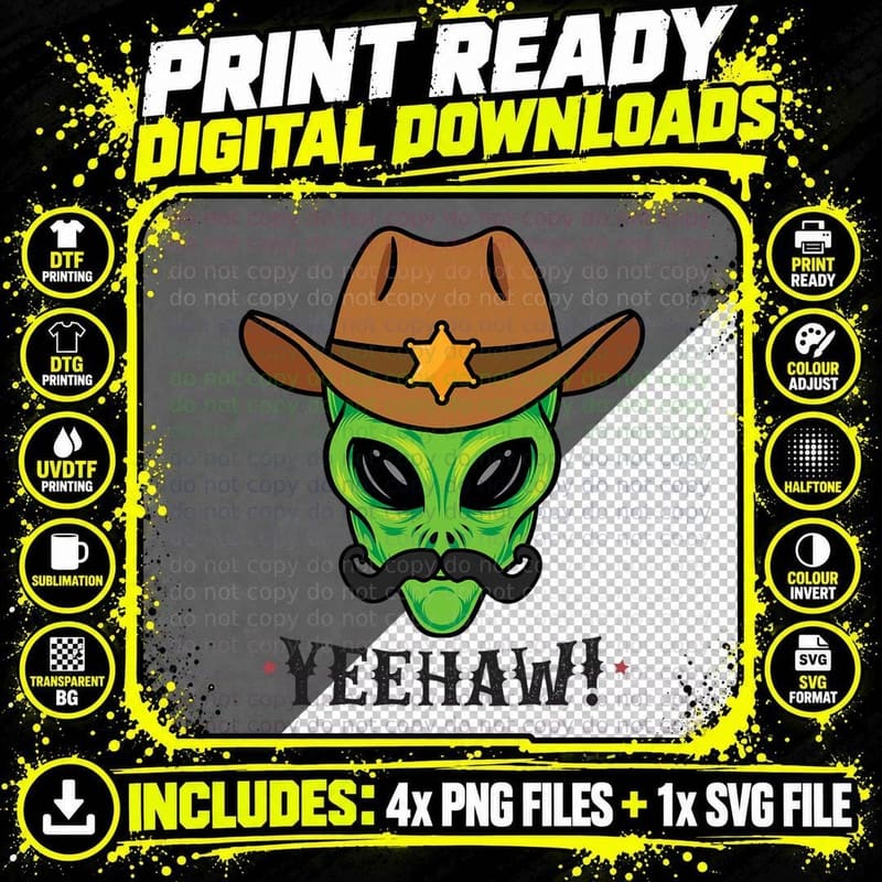 Space Yeehaw Alien Cowboy Halloween Alien Western T-Shirt Png SVG Digital Bundle