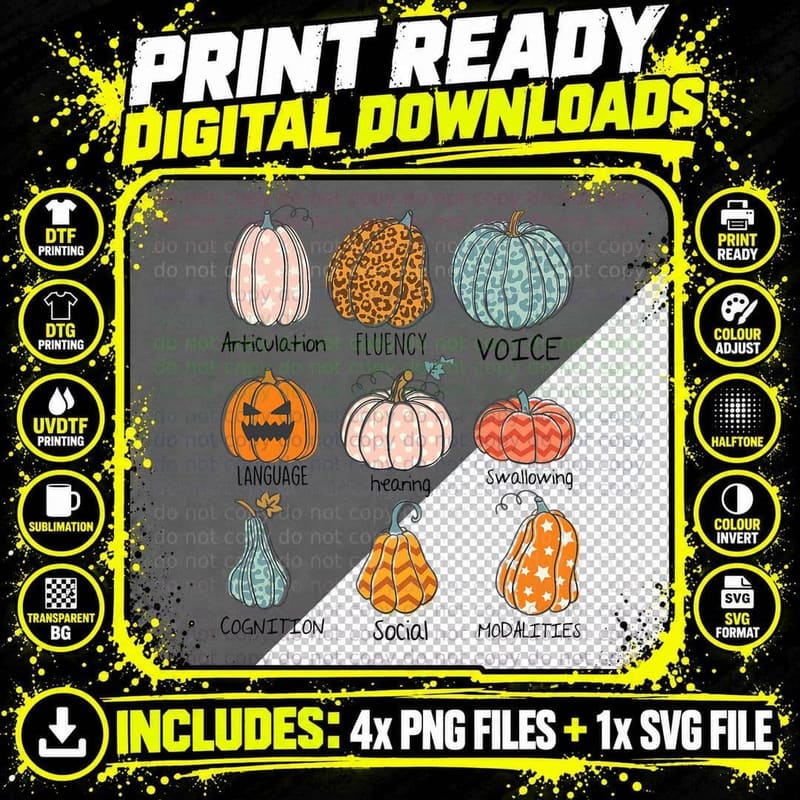 Speech Therapy Pumpkin SLP Speech Therapist Fall Png SVG Digital Bundle