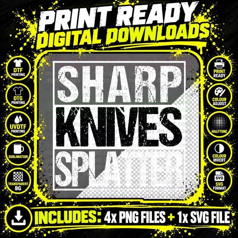 Splatter Horror B-Movie Trash Sweatshirt Sharp Knives Png SVG Digital Bundle