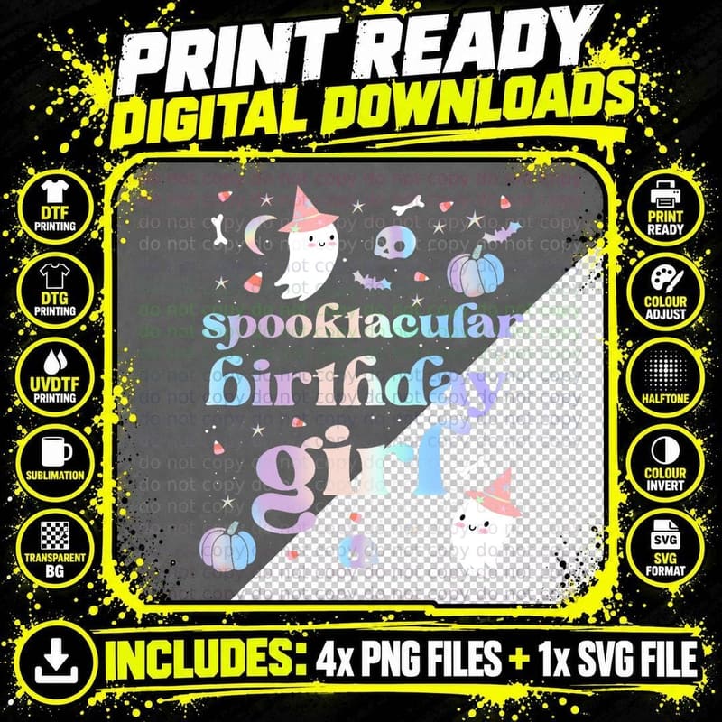 Spooktacular Birthday Girl Cute Ghost Halloween Party Png SVG Digital Bundle