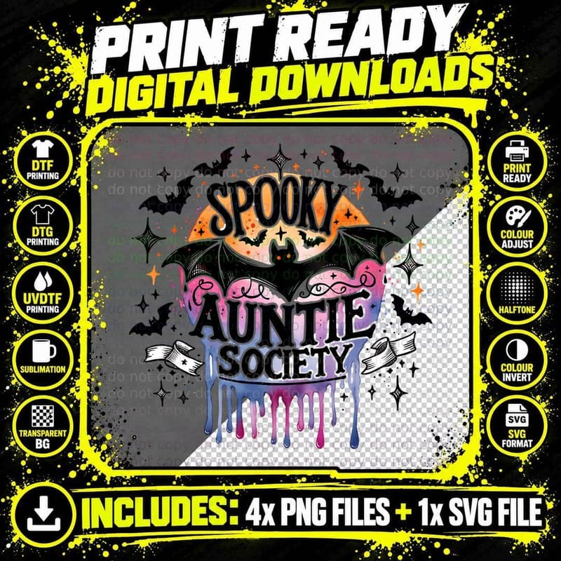 Spooky Auntie Society, Retro Vintage, Gift Idea Png SVG Digital Bundle