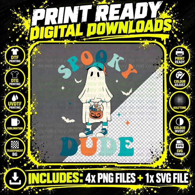 Spooky Dude Retro Halloween Trick or Treat Ghost Boy Png SVG Digital Bundle