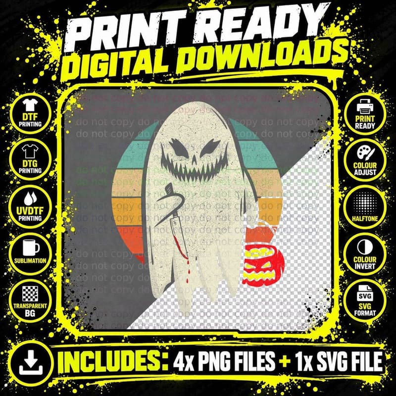 Spooky Ghost Retro Halloween Costume Men Women T-Shirt Png SVG Digital Bundle