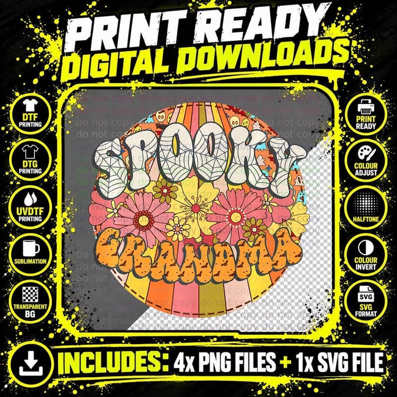 Spooky Grandma Retro Matching Family Groovy Halloween Png SVG Digital Bundle