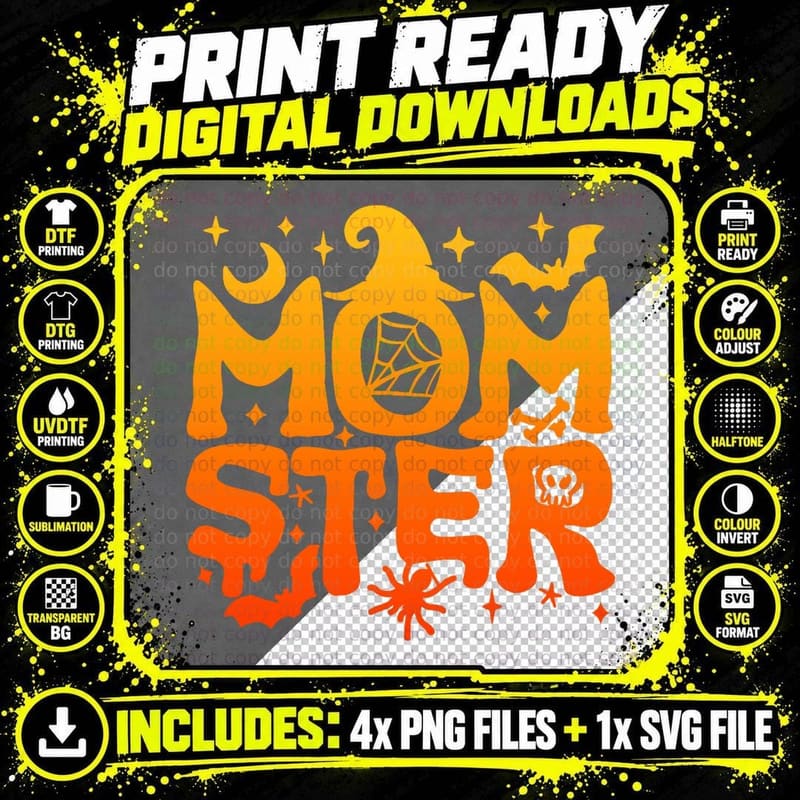 Spooky Halloween Momster Spooky Monster Mom Family Png SVG Digital Bundle
