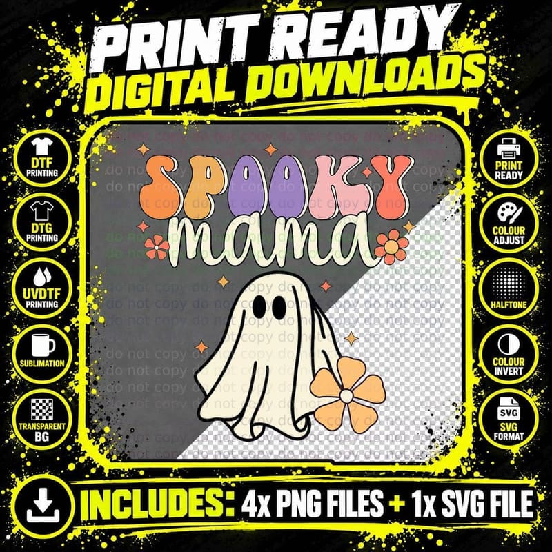 Spooky Mama Halloween Groovy Vintage Funny Ghost Png SVG Digital Bundle