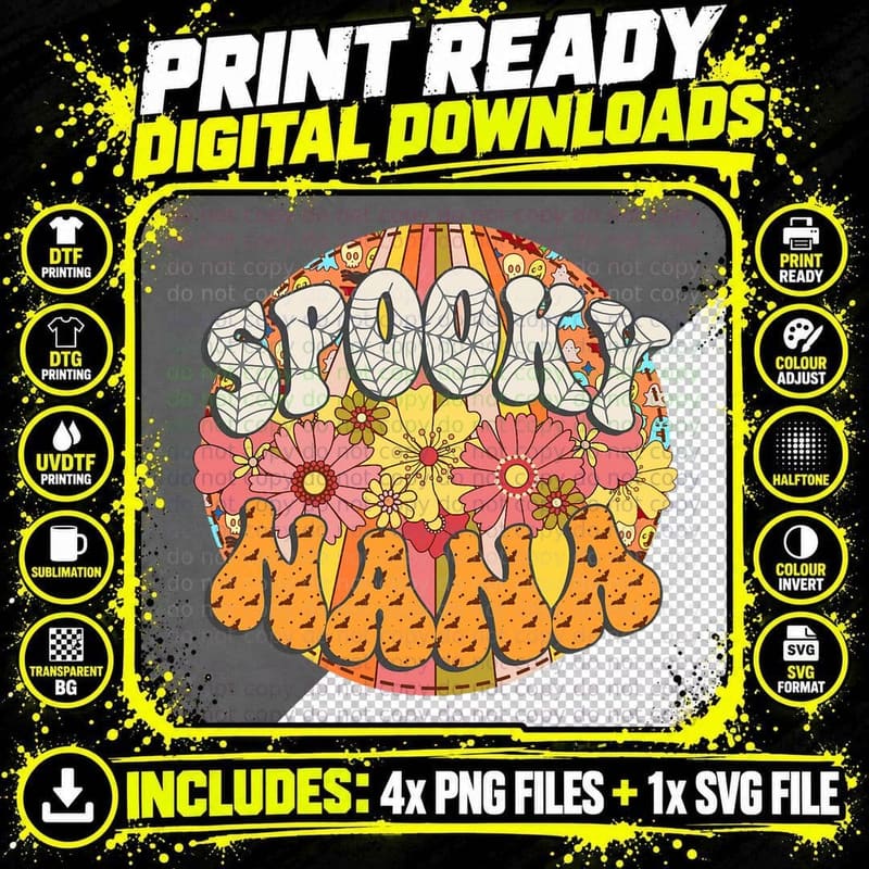 Spooky Nana Retro Matching Family Groovy Halloween Png SVG Digital Bundle