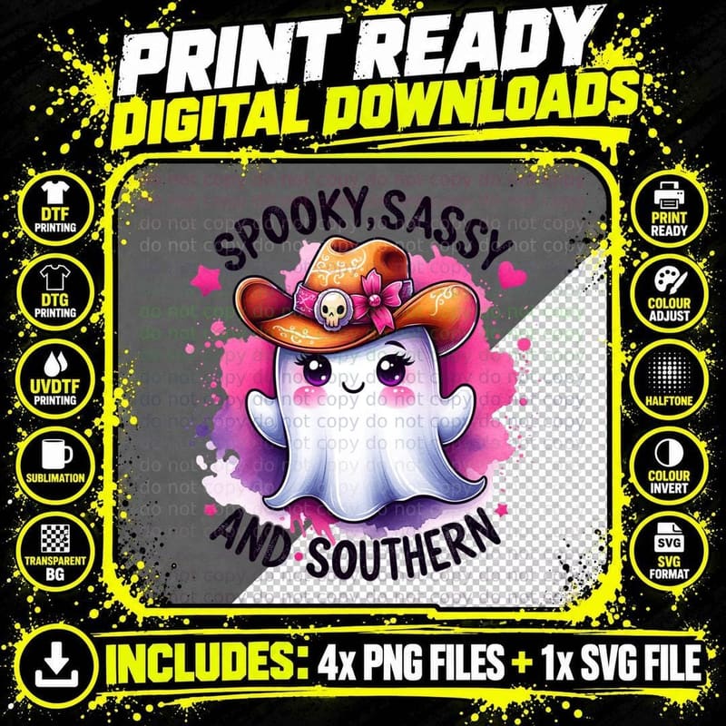 Spooky Sassy and Southern, Retro Vintage Png SVG Digital Bundle