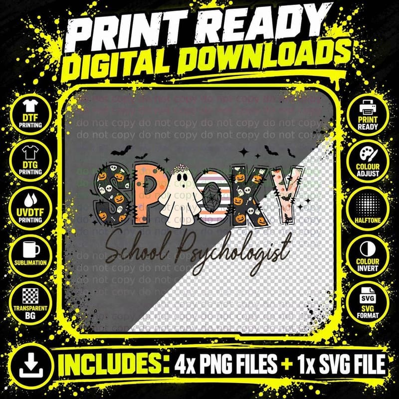 Spooky School Psychologist Halloween Retro Ghost T-Shirt Png SVG Digital Bundle