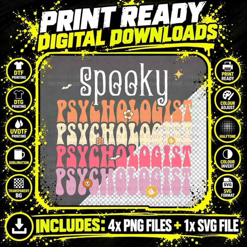 Spooky School Psychologist Halloween Retro Psychology Png SVG Digital Bundle