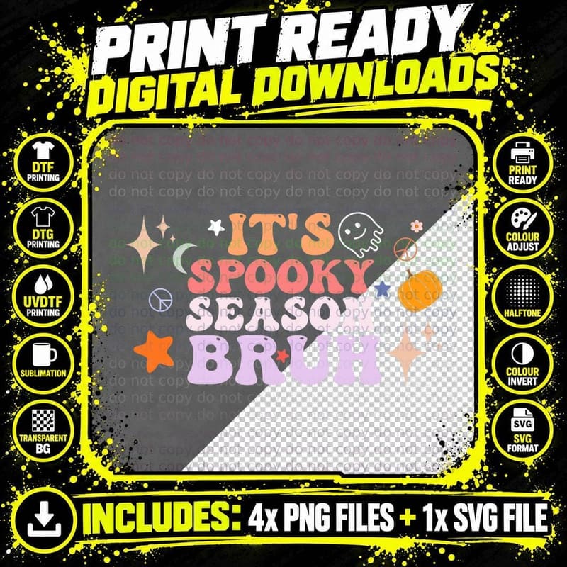 Spooky Season Bruh Retro Halloween Ghost Spooky 70s Png SVG Digital Bundle