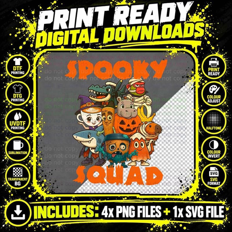 Spooky Squad Halloween Matching T-Shirt Png SVG Digital Bundle