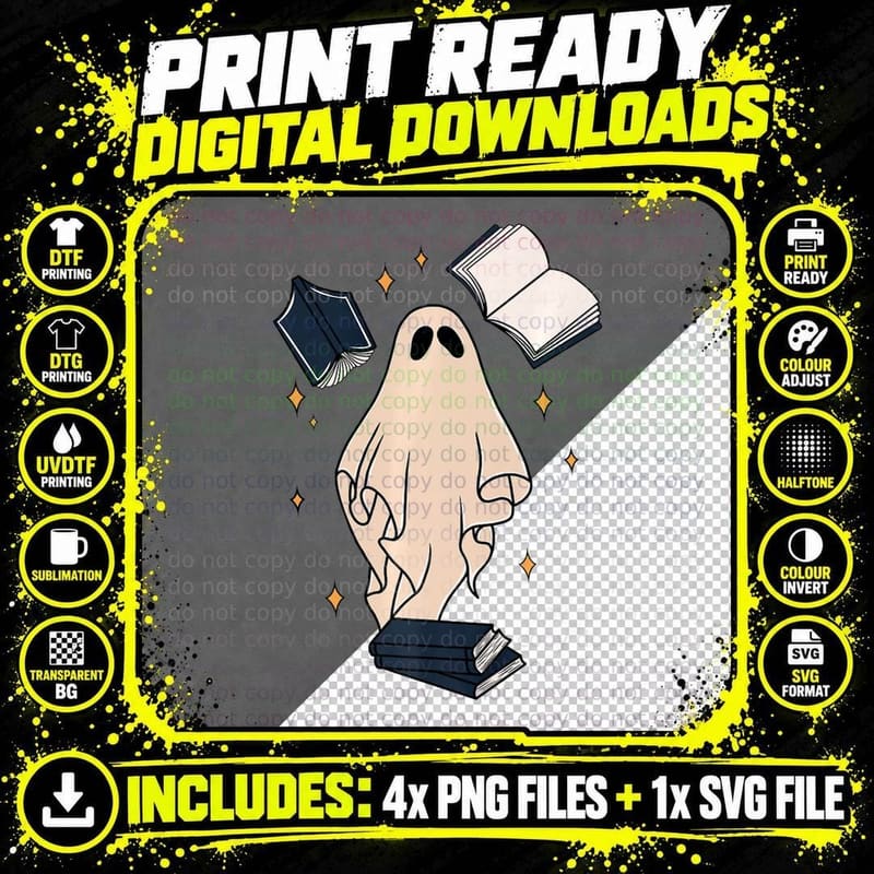 Spooky Teacher Ghost Books Halloween Retro Teacher's Day Png SVG Digital Bundle