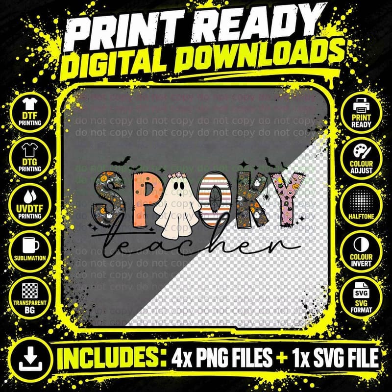Spooky Teacher Ghost Halloween Retro Trick or Treat Png SVG Digital Bundle