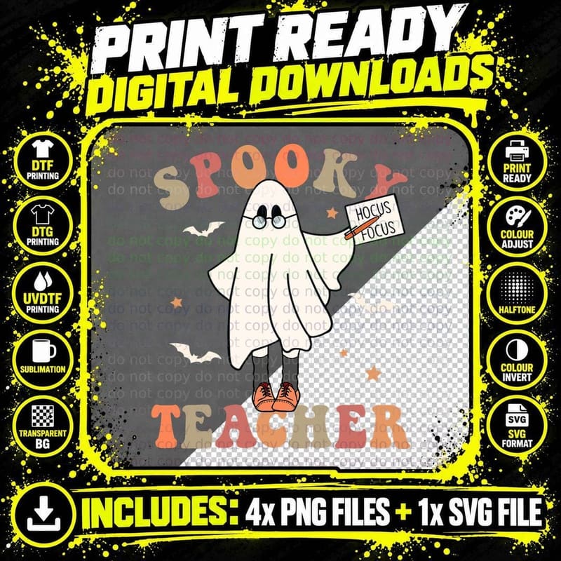 Spooky Teacher Retro Halloween Trick or Treat Scary Png SVG Digital Bundle