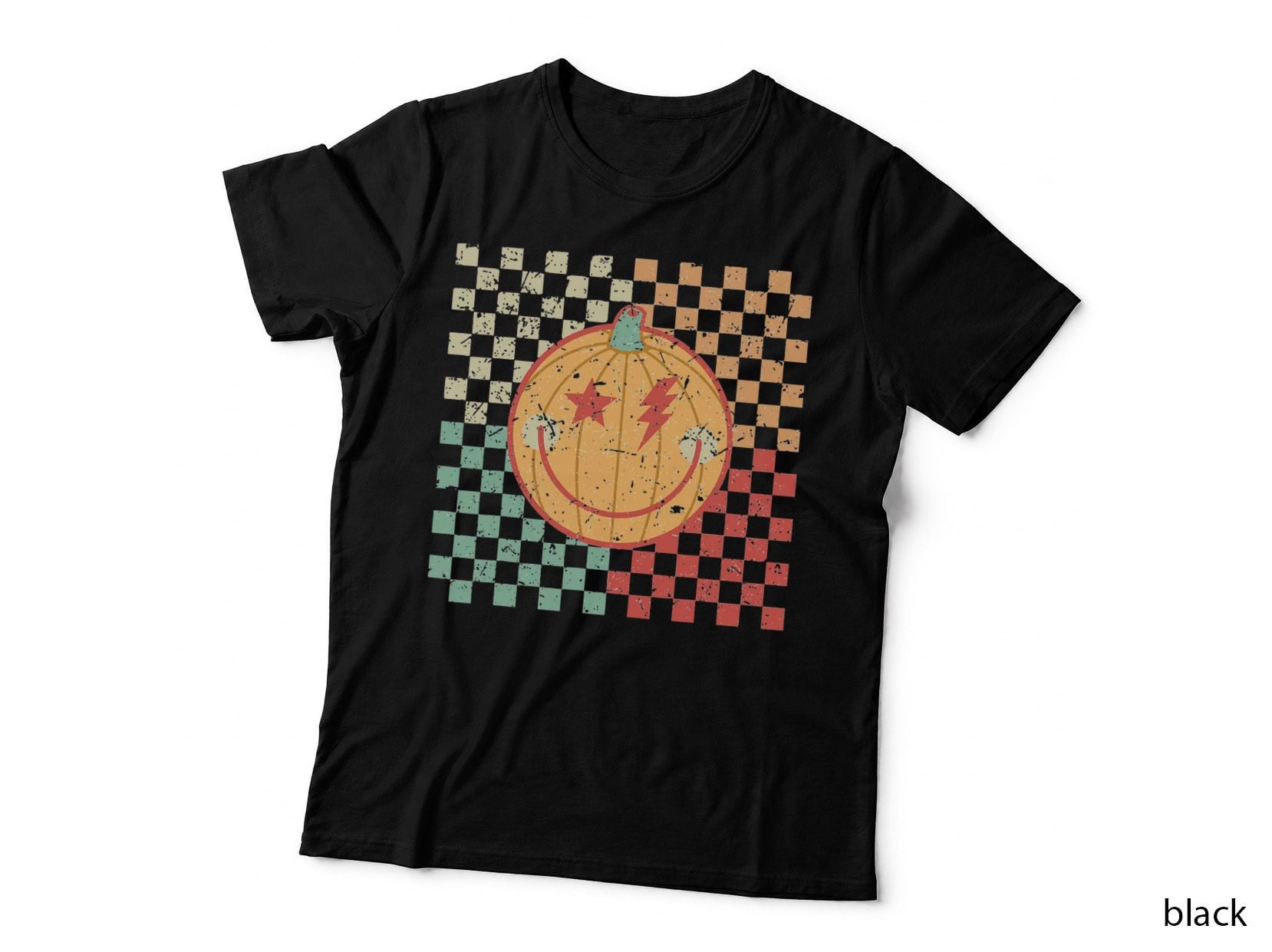 Spooky Vibes Pumpkin Smile Face Retro Groovy Halloween T-Shirt