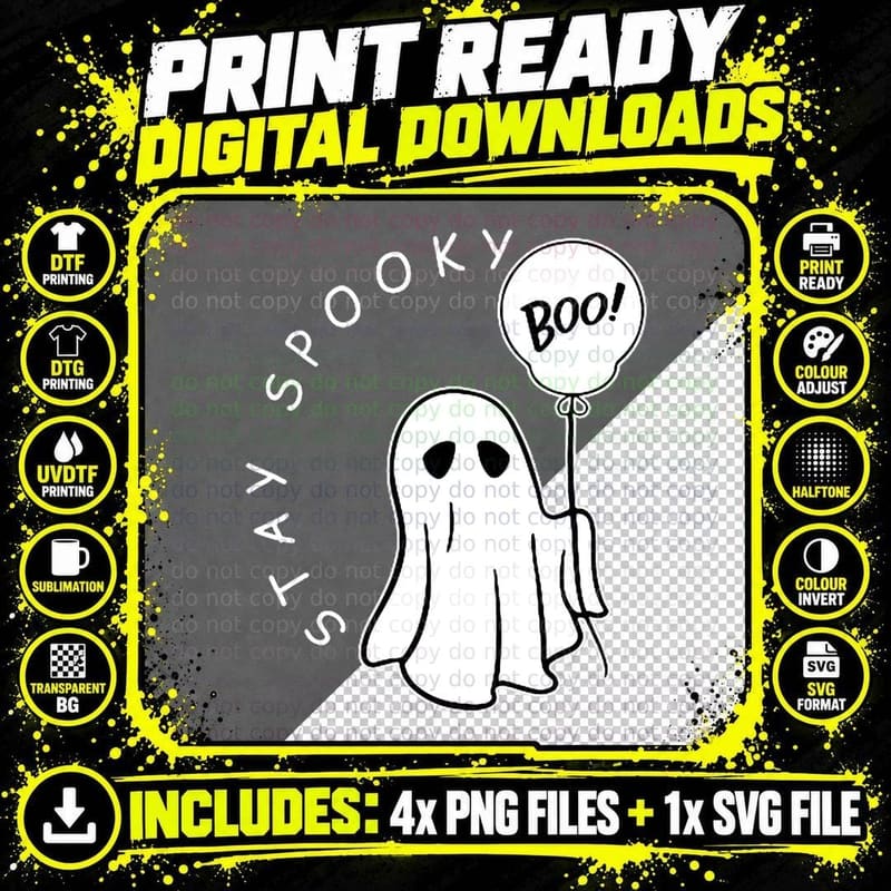 Stay Spooky Boo Cute Ghost Halloween Spooky Season Png SVG Digital Bundle