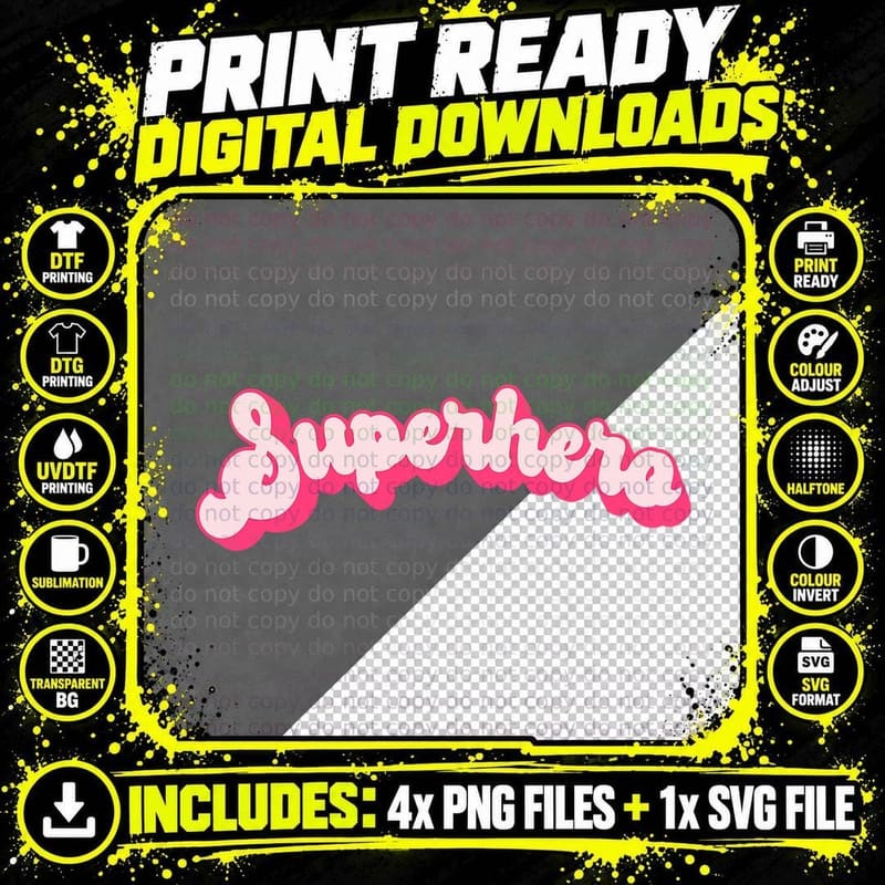Superhero - Cute Pink Vintage Retro Halloween Super Hero Png SVG Digital Bundle
