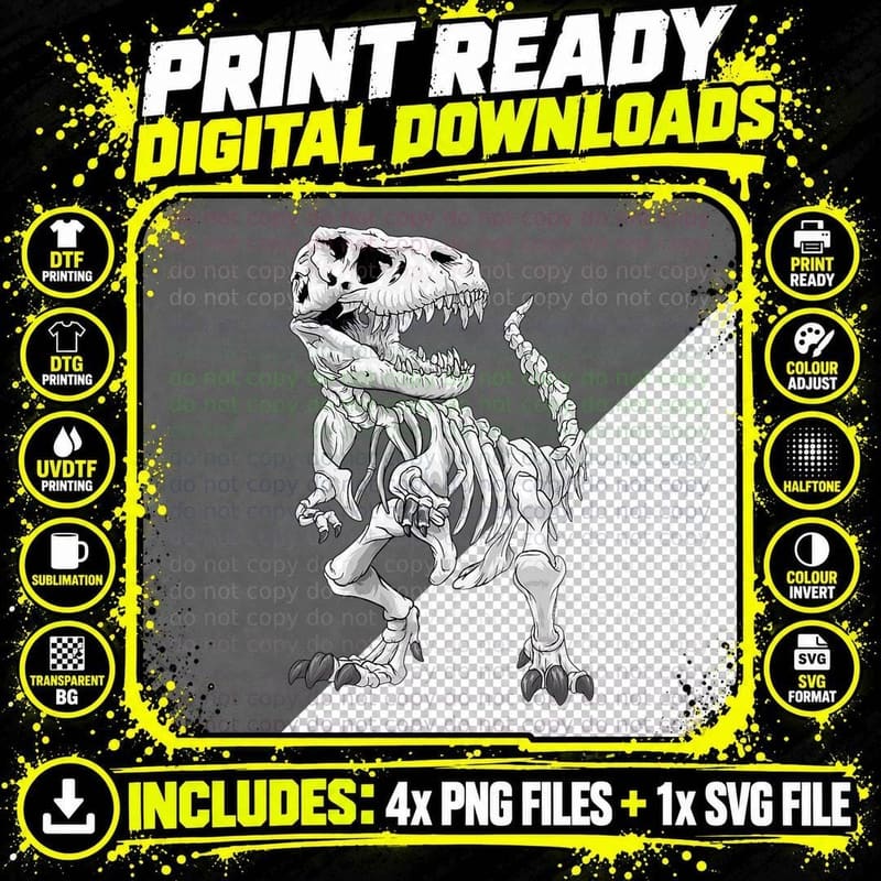 T-Rex Skeleton Dino Bones Paleontologist Fossil Dinosaur Png SVG Digital Bundle