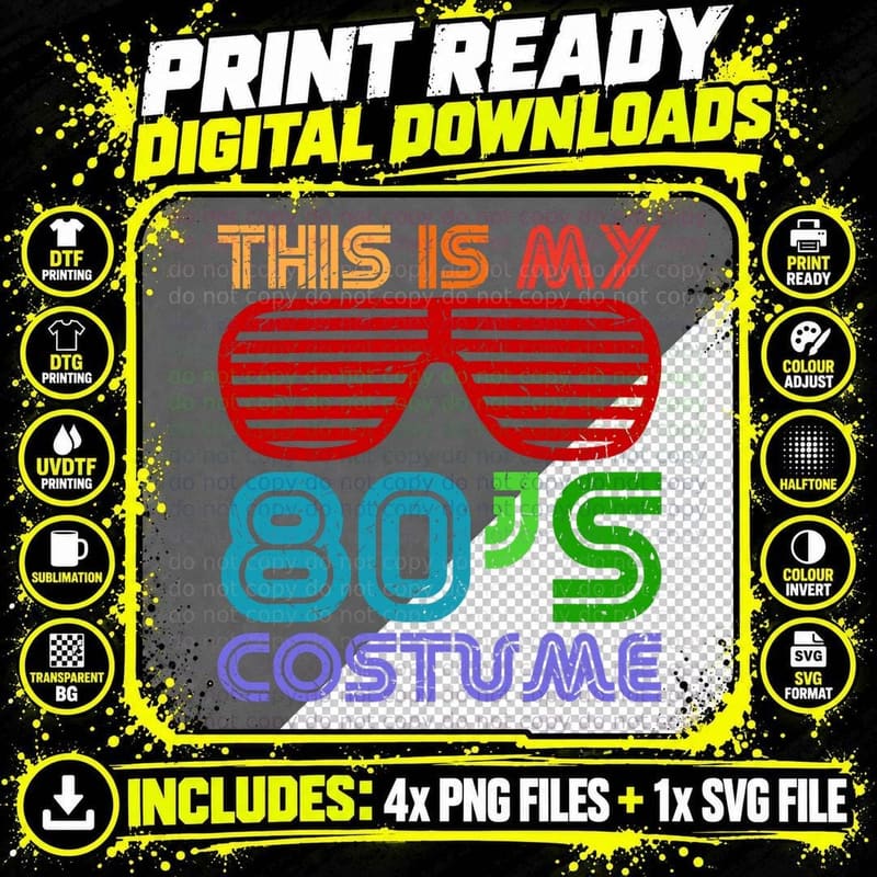 THIS IS MY 80s Costume 1980s Retro Vintage Halloween Png SVG Digital Bundle