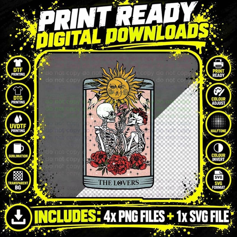 Tarot Card Skeleton the Lovers Halloween Trick or Treat Png SVG Digital Bundle