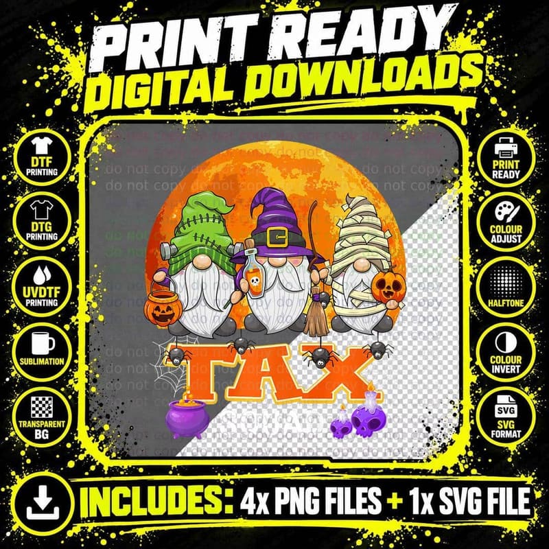 Tax Squad Halloween Tax Collector Gnome Matching Png SVG Digital Bundle