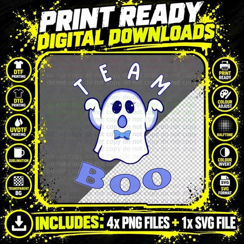 Team Boy Boo We Love You Halloween Gender Reveal Party Png SVG Digital Bundle