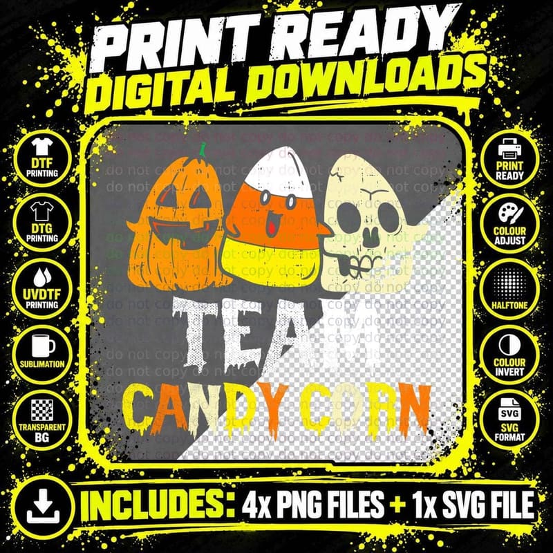 Team Candy Corn Funny Halloween Pumpkin Ghost Kids Women Png SVG Digital Bundle