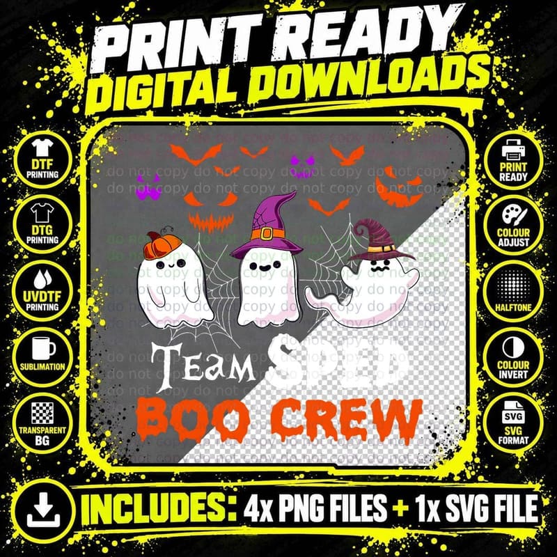 Team SPED Boo Crew Halloween Ghost SPED Special Ed Png SVG Digital Bundle