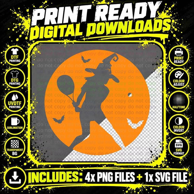 Tennis Halloween Witch Costume for Tennis Players Png SVG Digital Bundle