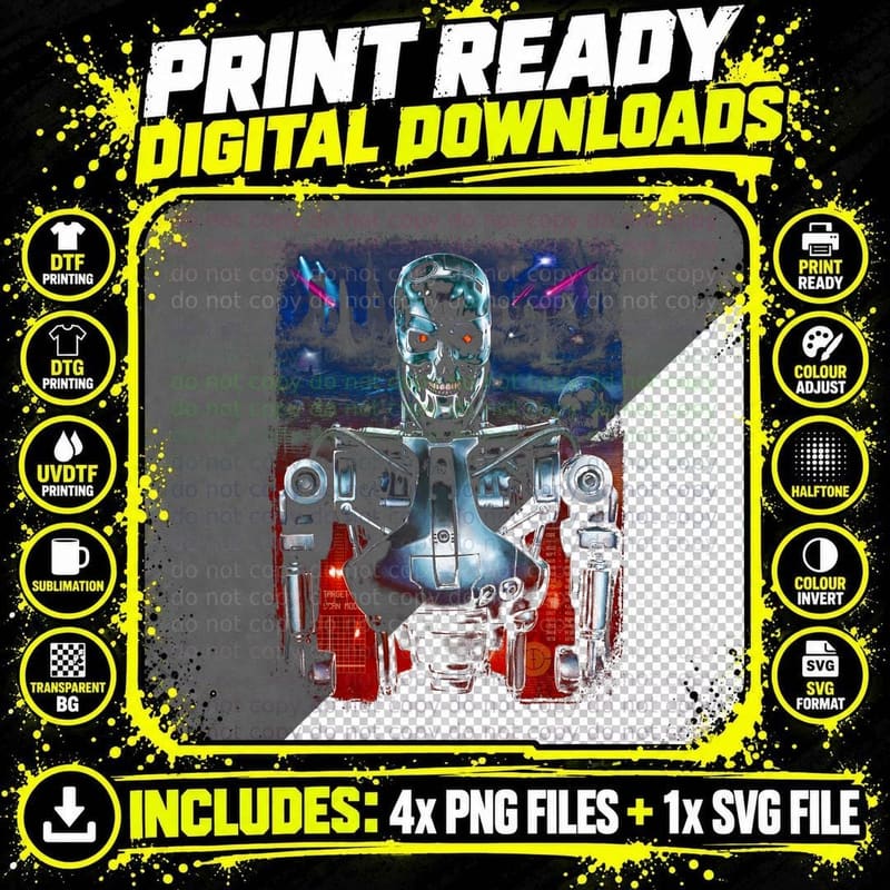Terminator T-Shirt, Cyberpunk Print Png SVG Digital Bundle