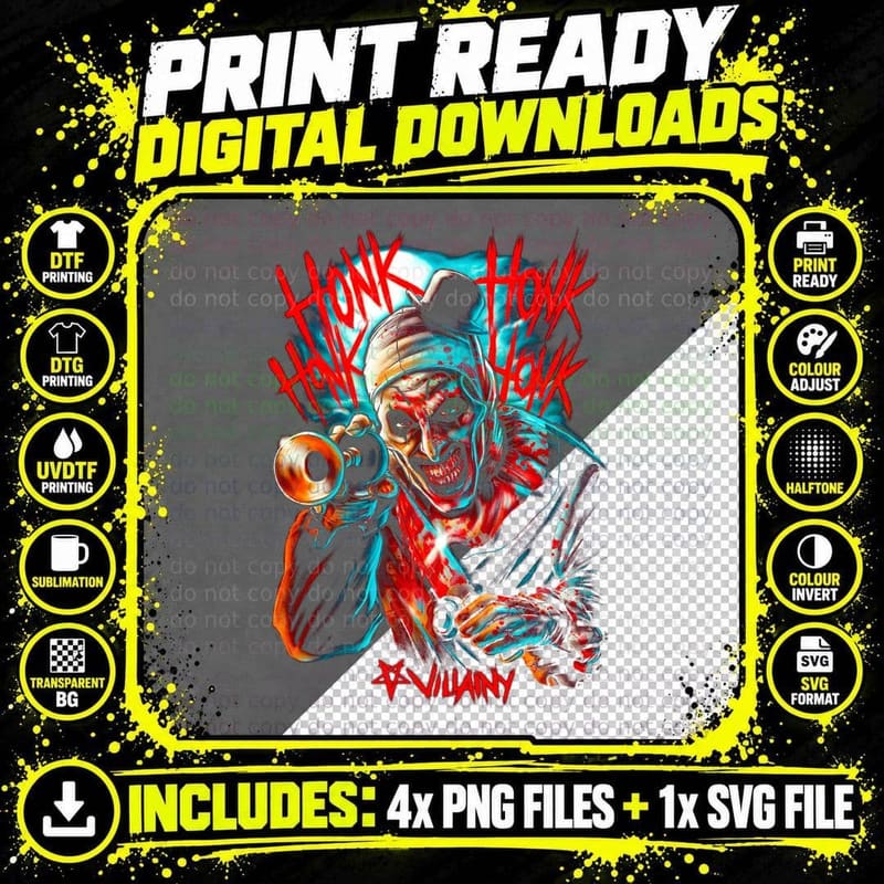 Terrifier T-Shirt, Horror Movie Villain Png SVG Digital Bundle