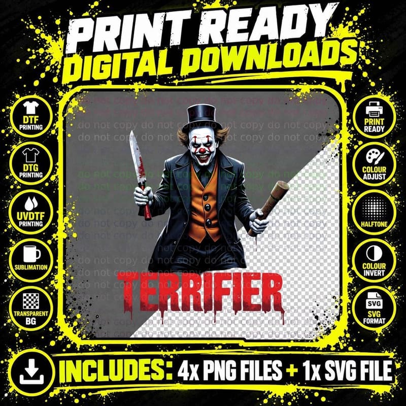 Terrifying Art the Clown Horror Halloween T-Shirt Png SVG Digital Bundle