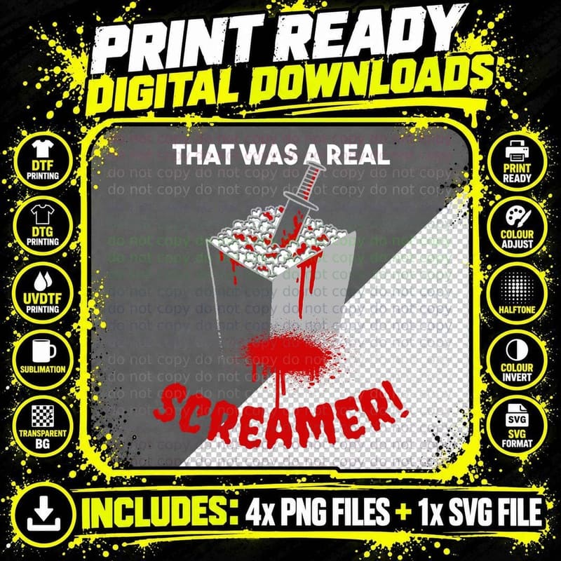 That Was a Real Screamer! Retro Funny Horror Movies Png SVG Digital Bundle
