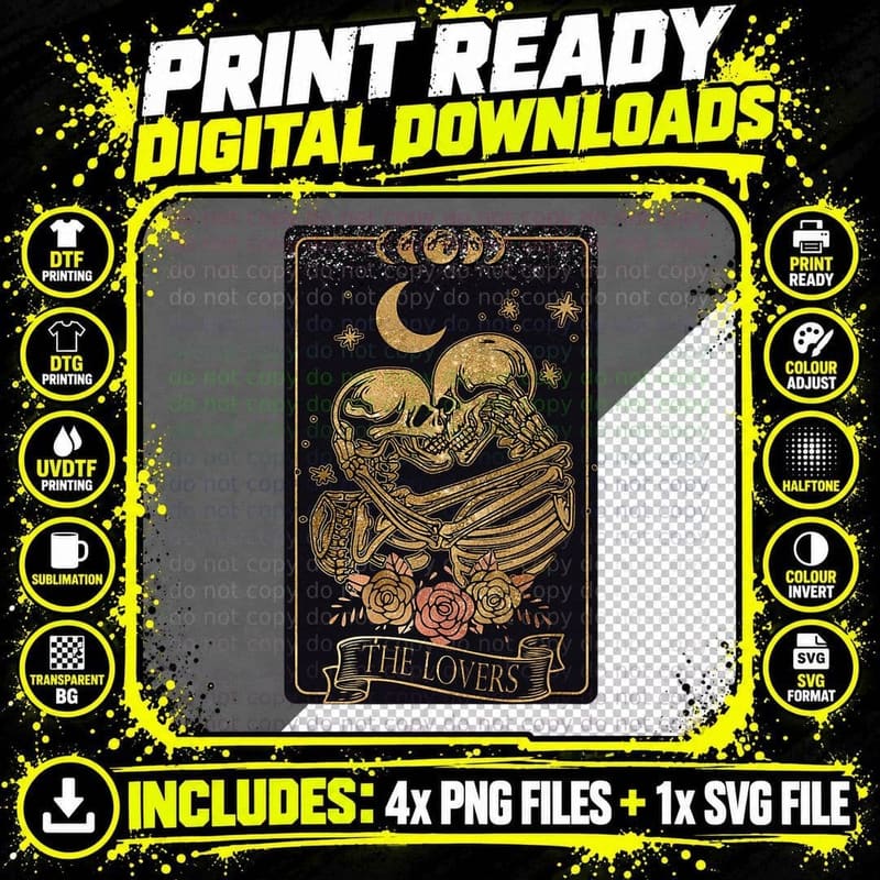 The Lovers Floral Tarot Card Occult Goth Halloween Png SVG Digital Bundle