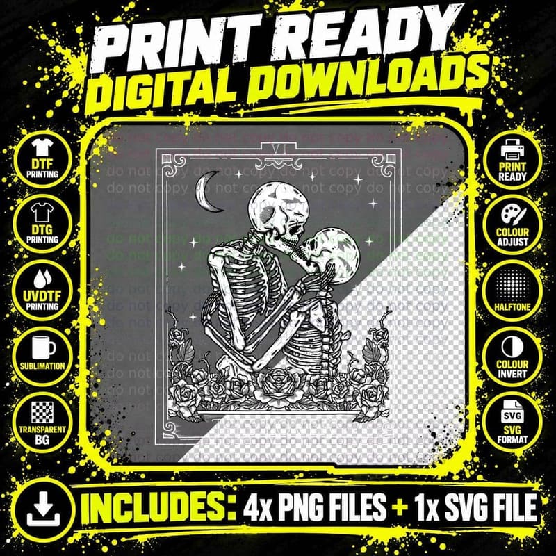 The Lovers Vintage Tarot Card Astrology Goth Halloween Png SVG Digital Bundle