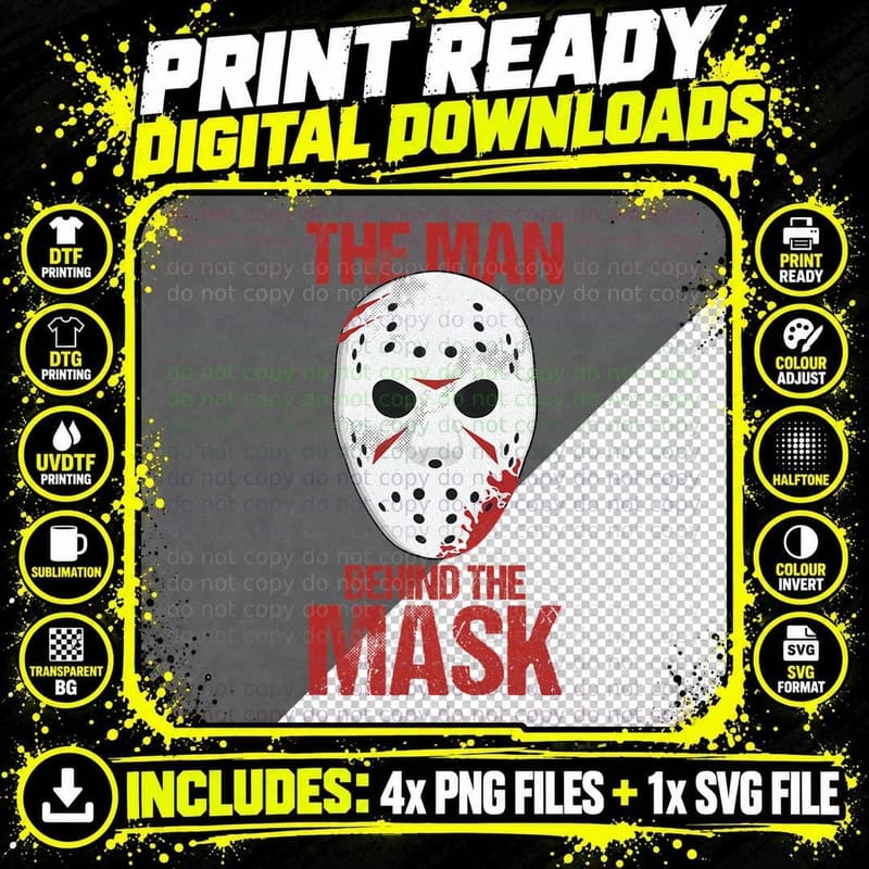 The Man Behind the Mask Lazy Halloween Costume Horror Png SVG Digital Bundle