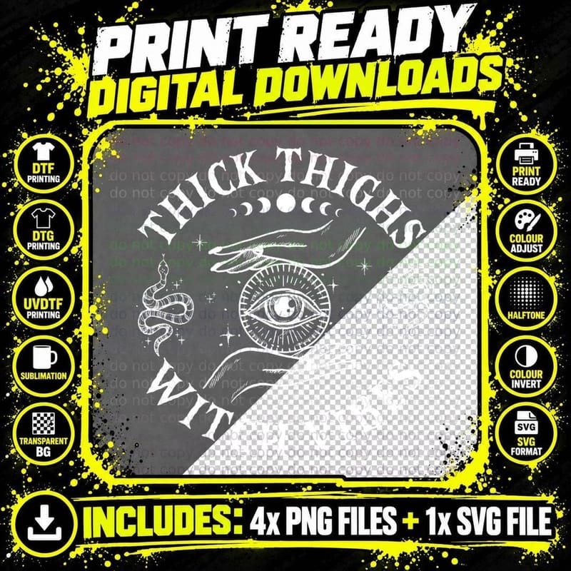 Thick Thighs Witch Vibes Witchy Mom Hypnosis Halloween Png SVG Digital Bundle