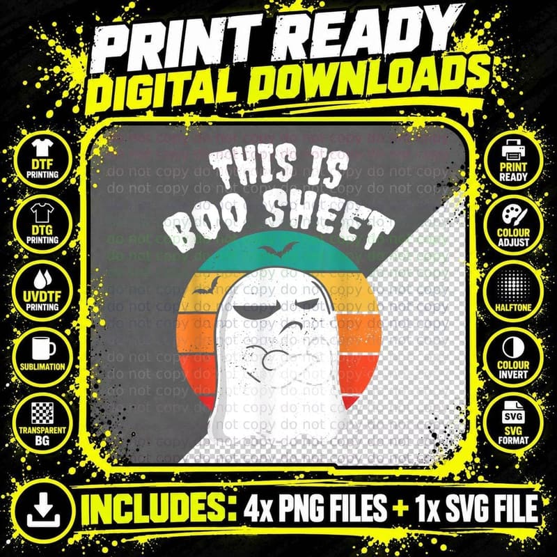 This Is Boo Sheet Ghost Halloween Retro Men Women Png SVG Digital Bundle
